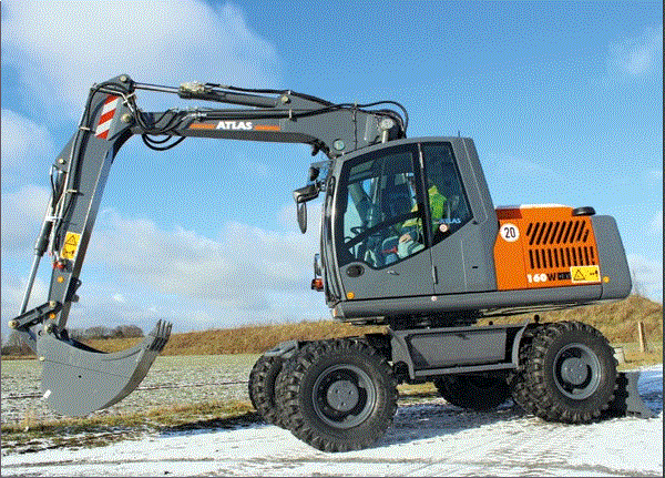 Excavator pe roti Atlas 160W, lama + stabilizatori de vanzare