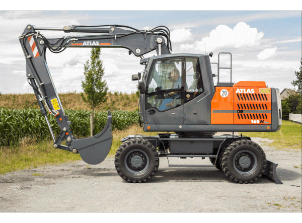 Excavator pe roti Atlas 160W, lama + stabilizatori de vanzare