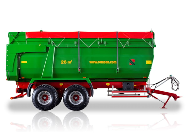 Remorca Agricola ROMSAN R160TAHKP4-LONG - TANDEM BENA TIP U 18t, basculare spate, frana pe aer, axa viratoare (R180TAHK) de vanzare